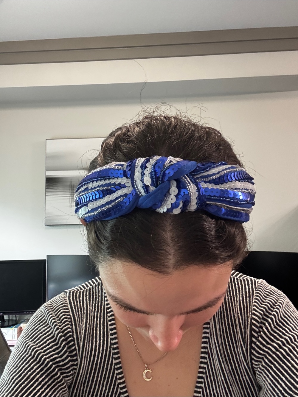 Sequined Knotted Headband in Blue